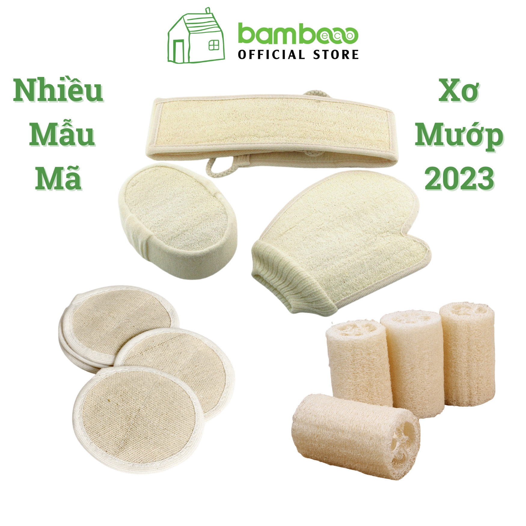 Bông tắm xơ mướp BAMBOOO ECO tự nhiên - Làm sạch cơ thể, tẩy da chết, massage linh hoạt.
