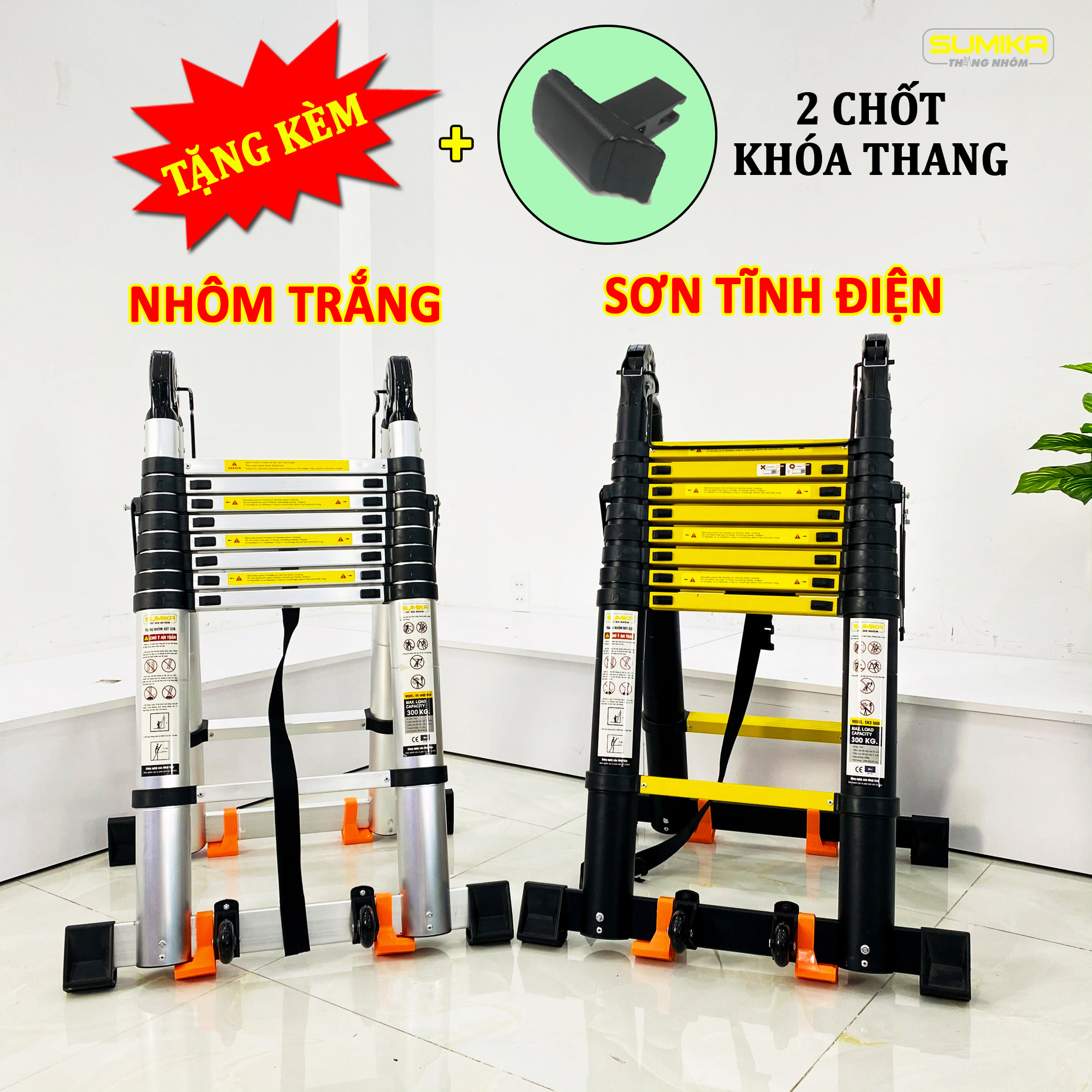 Thang nhôm rút xếp đôi chữ a 2.5m, duỗi thẳng 5.0m sumika sk500d & sks500d tải trọng 300kg