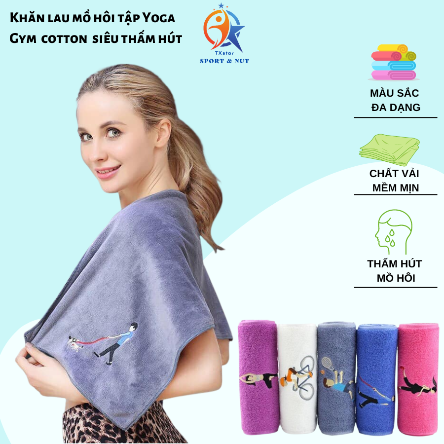 Khăn lau mồ hôi tập yoga,gym - khăn cotton thể thao đa năng siêu thấm mềm mịn