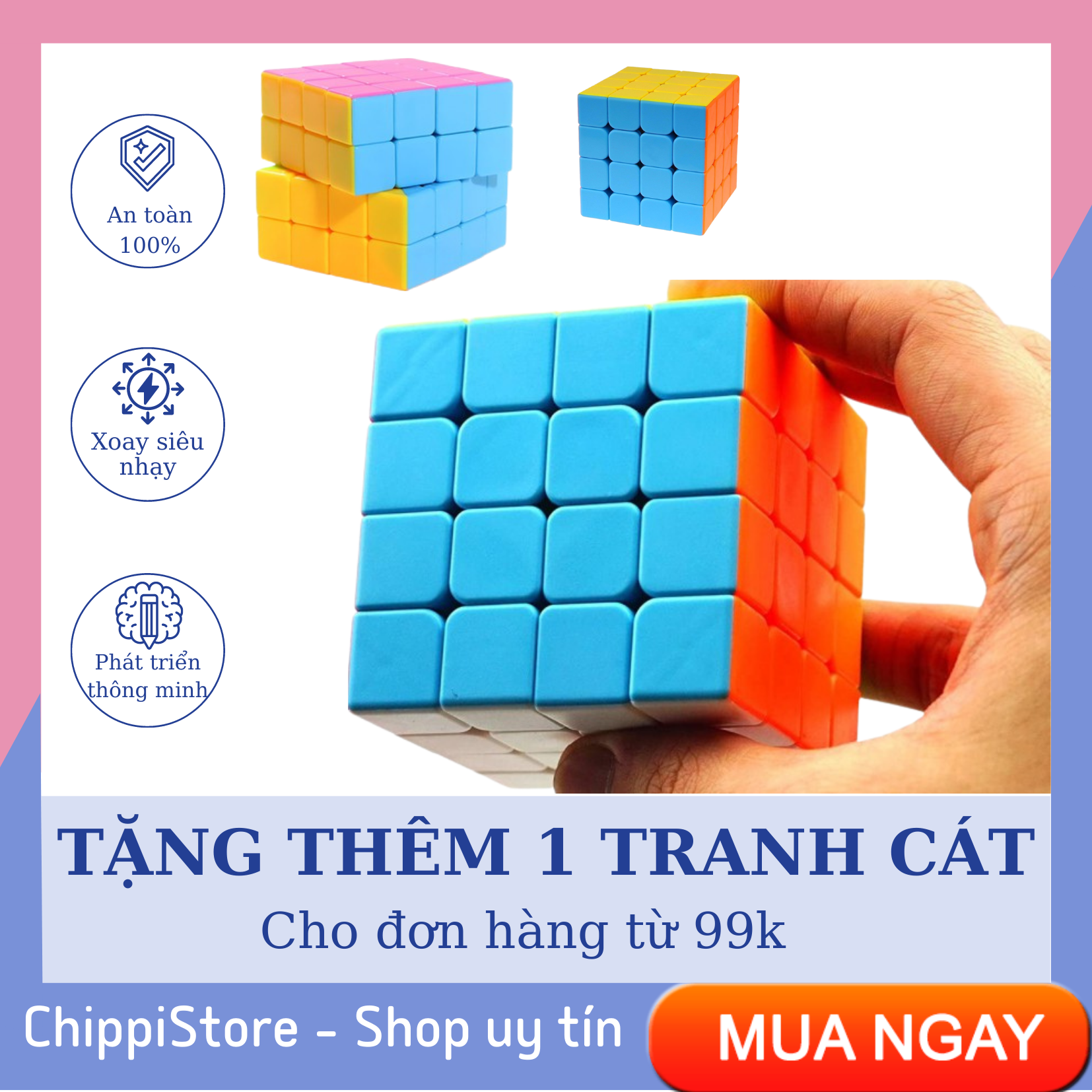 [SẮP HẾT HÀNG] Đồ chơi Rubik 4x4x4 không viền, Rubik Magic Cube xoay siêu nhạy loại cao cấp