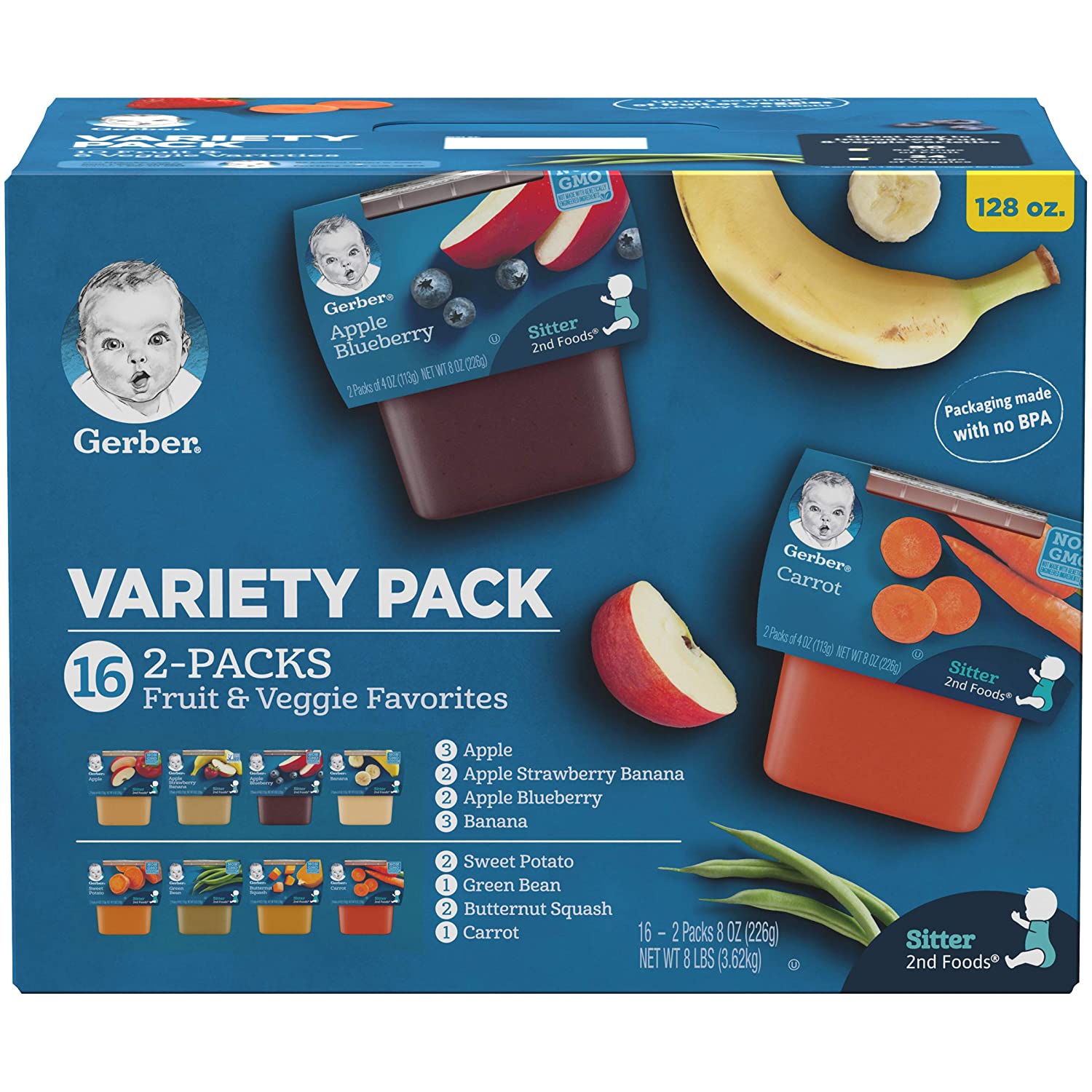 (Nhập US) (Cho bé từ 6 tháng) Trái cây rau củ đồ ăn nghiền Gerber 2nd Food (Tách lẻ 1 hộp) Date 2022