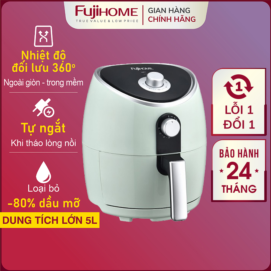 Nồi chiên không dầu 5L Nhập Khẩu Fujihome tự ngắt, Nồi chiên ko dầu cơ tự ngắt không hơi nước 5 lít