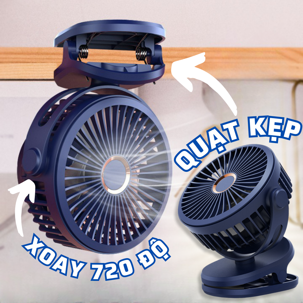 Quạt tích điện mini, quạt kẹp xoay 720 độ, quạt mini sạc điện pin trâu, quạt kẹp bàn sử dung pin sạc, quạt bàn