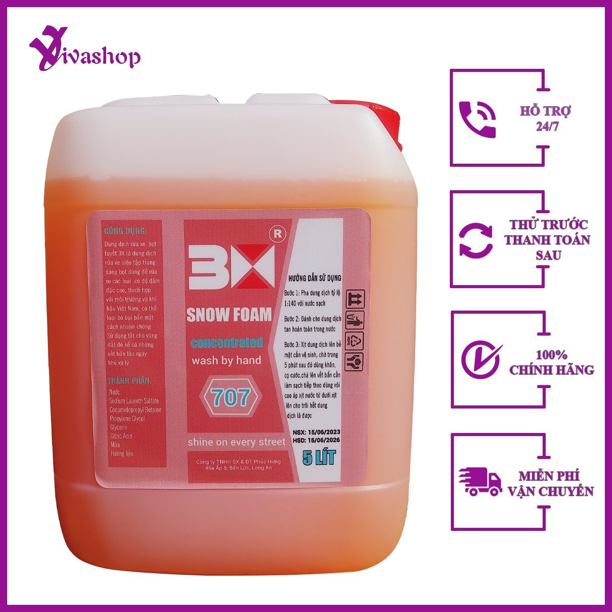 Bọt tuyết rửa xe 3x 707 pha tỉ lệ 1:140 với nước , siêu đậm đặc