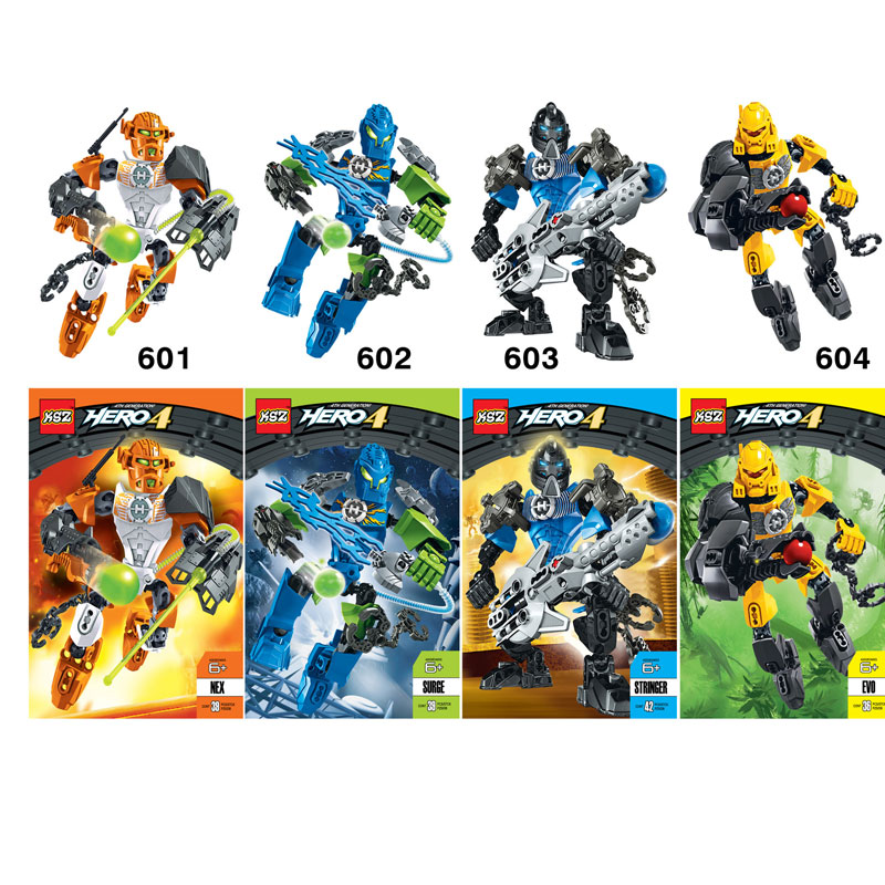 Mô hình KSZ Hero Factory 4 KSZ601-604 - xếp hình hero 4.0  Nex  evo Stringer surge