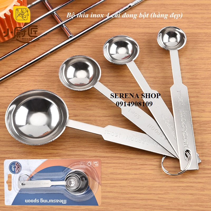 Bộ thìa inox 4 cái đong bột , loại 1.25ml, 2.5ml. 5ml, 15ml