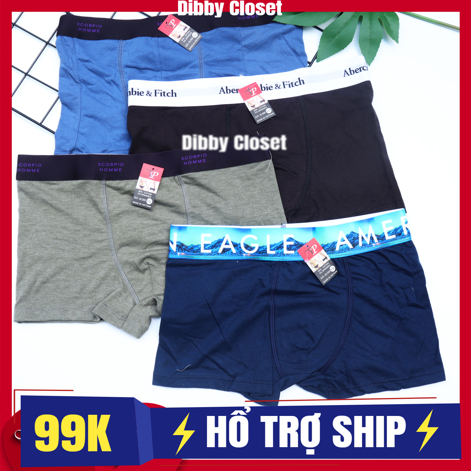 Combo 5 quần sịp đùi, quần boxer nam cotton cao cấp cho mọi lứa tuổi