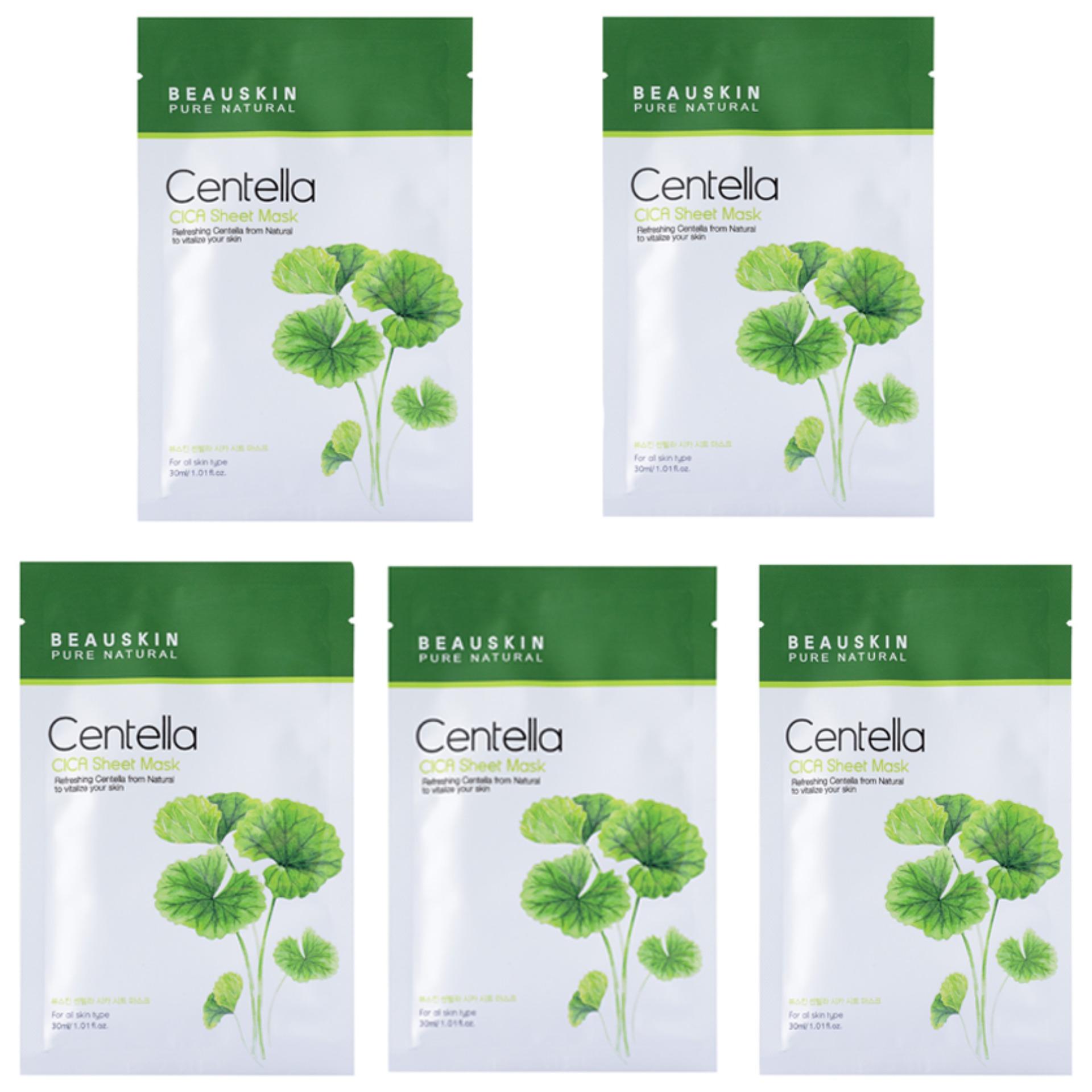 Com bo 5 mặt nạ Beauskin tinh chất rau má Cica Centella Sheet Mask Hàn Quốc