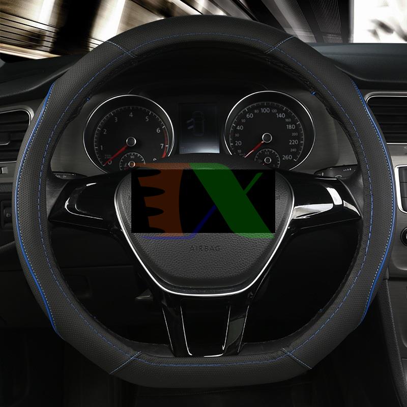 Bọc vô lăng ô tô BV05 Đen - Chỉ Trắng, Bọc da tay lái xe hơi cao cấp, Bọc vô lăng xe 4-7 chỗ, Size M 38cm