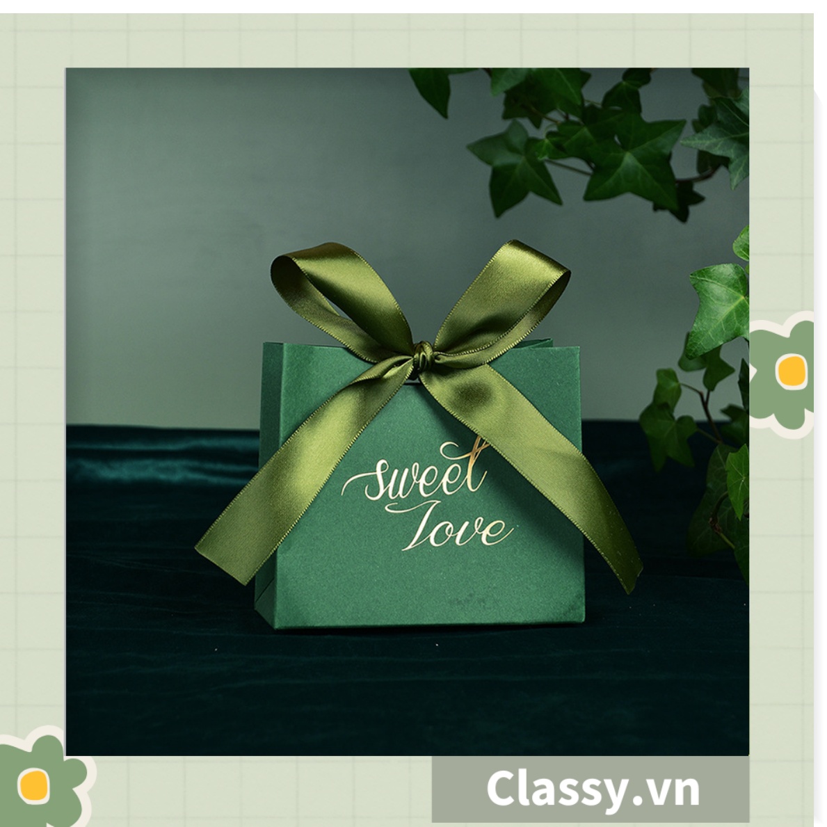 Classy Túi quà tặng, túi giấy Sweet love xanh lá sang trọng Q1348