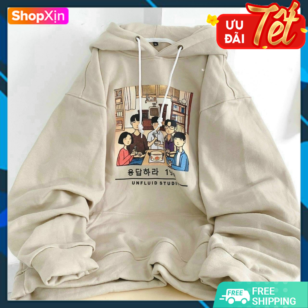 Áo hoodie nỉ Pe dày dặn form xinh, áo hoodie chui đầu in hình Reply 1988 siêu cưng chất lượng.
