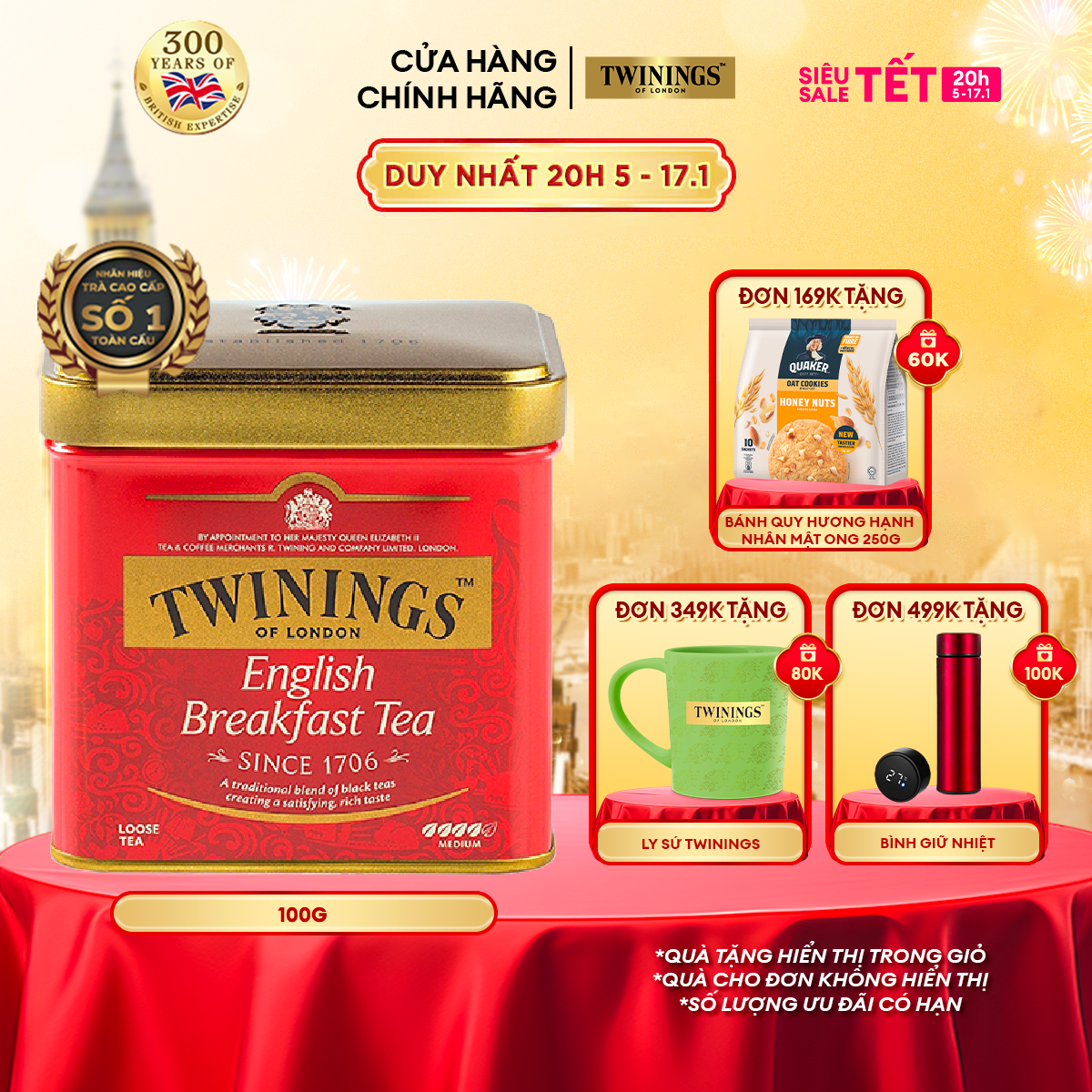 Trà Lá Twinings English Breakfast - Hộp Thiếc 100G