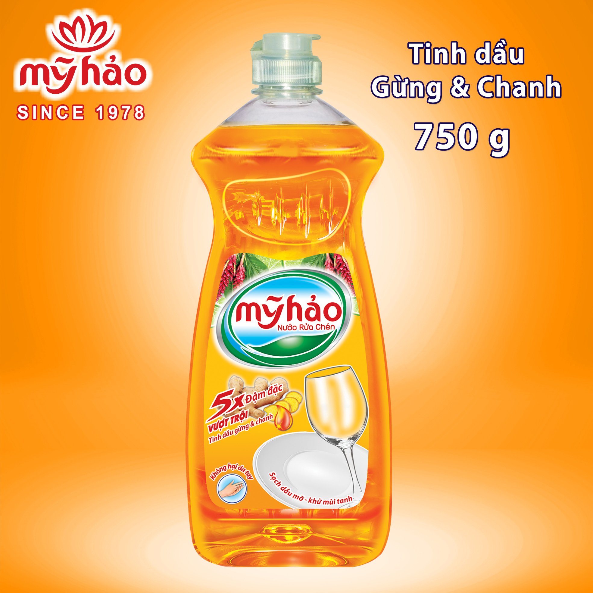 [HCM] Nước Rửa Chén Mỹ Hảo 5X Đậm Đặc Vượt Trội Tinh Dầu Gừng Chanh 750gr