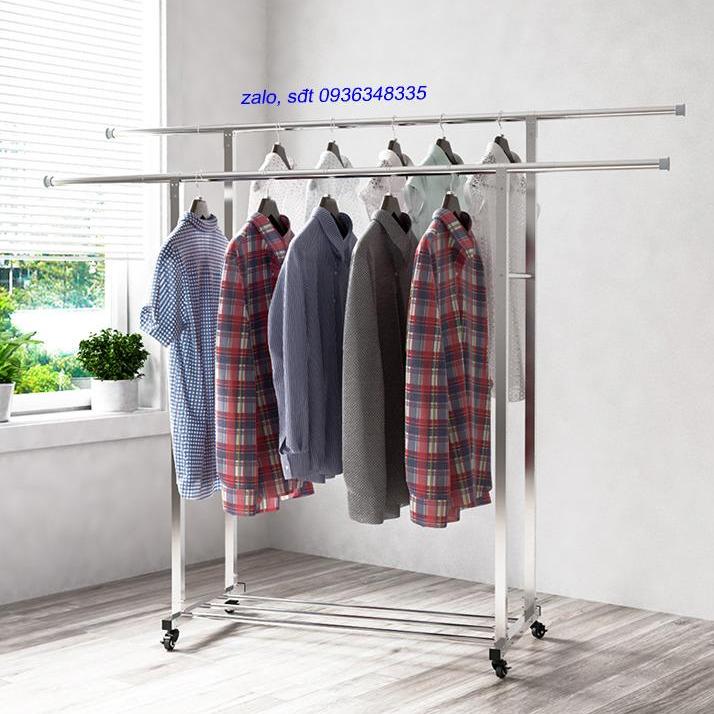 Giá Phơi Quần Áo inox  2 Tầng Tùy Chỉnh Dài Ngắn , Giàn Phơi Đồ Đa Năng