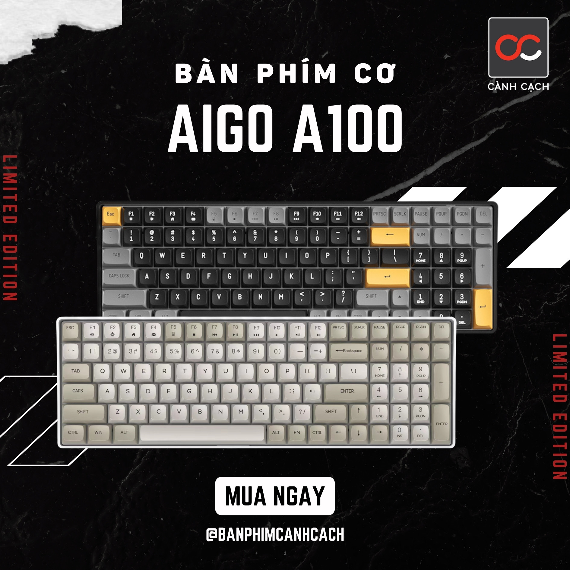Bàn phím cơ không dây keycap pbt hotswap aigo a100 yellow switch keycap pbt