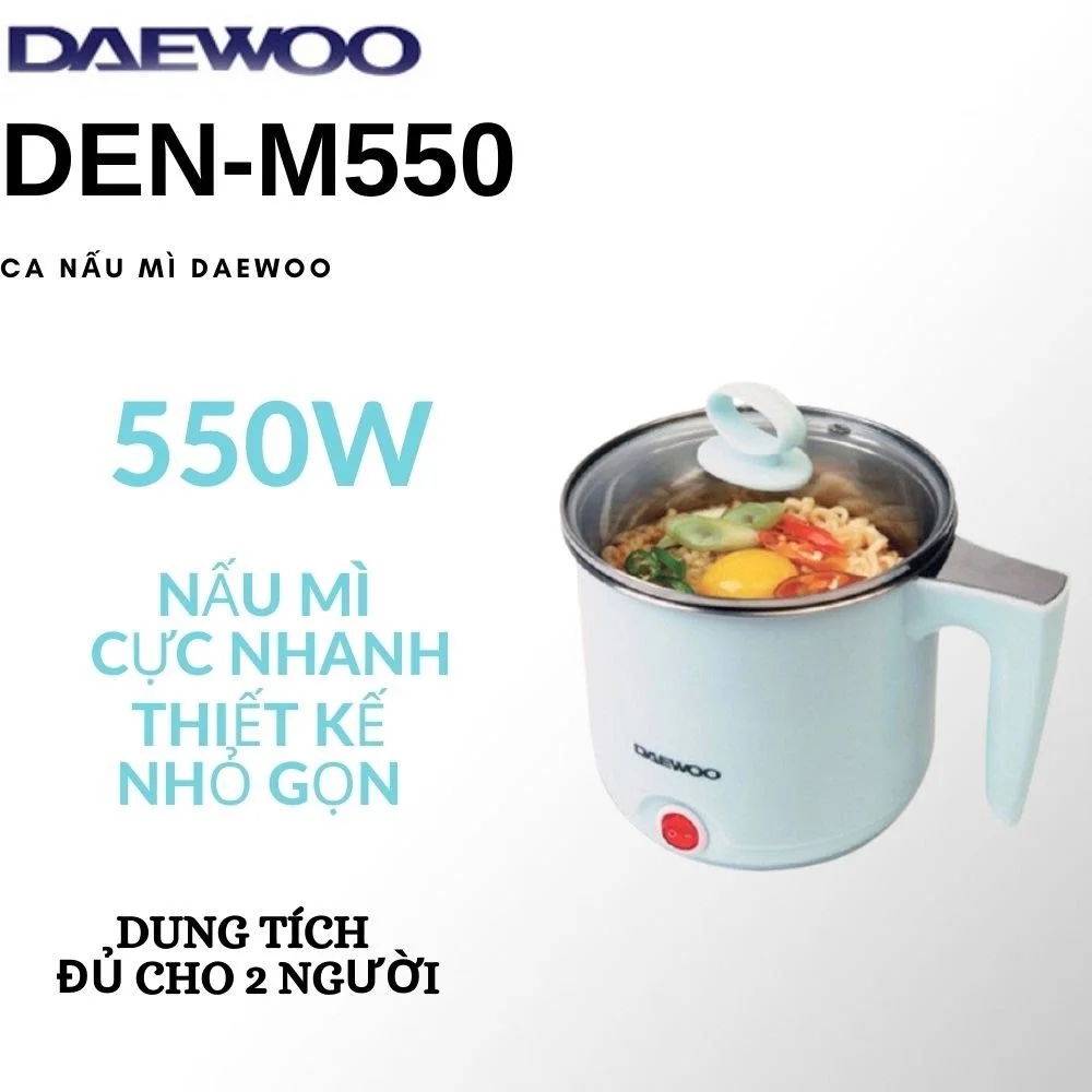 [HCM][SIÊU SALE]Ca Nấu Mì DAEWOO DEN-M550-0.7L Cao CấpKiểu Dáng Sang TrọngVỏ Ngoài Bằng Nhựa Cách NhiệtRuột Bằng Inox An Toàn Cho Sức Khỏe.Công Suất 550WNấu Thực Phẩm Trong Thời Gian Ngắn. Sử Dụng Để Nấu MỳNấu LẩuNấu Canh…