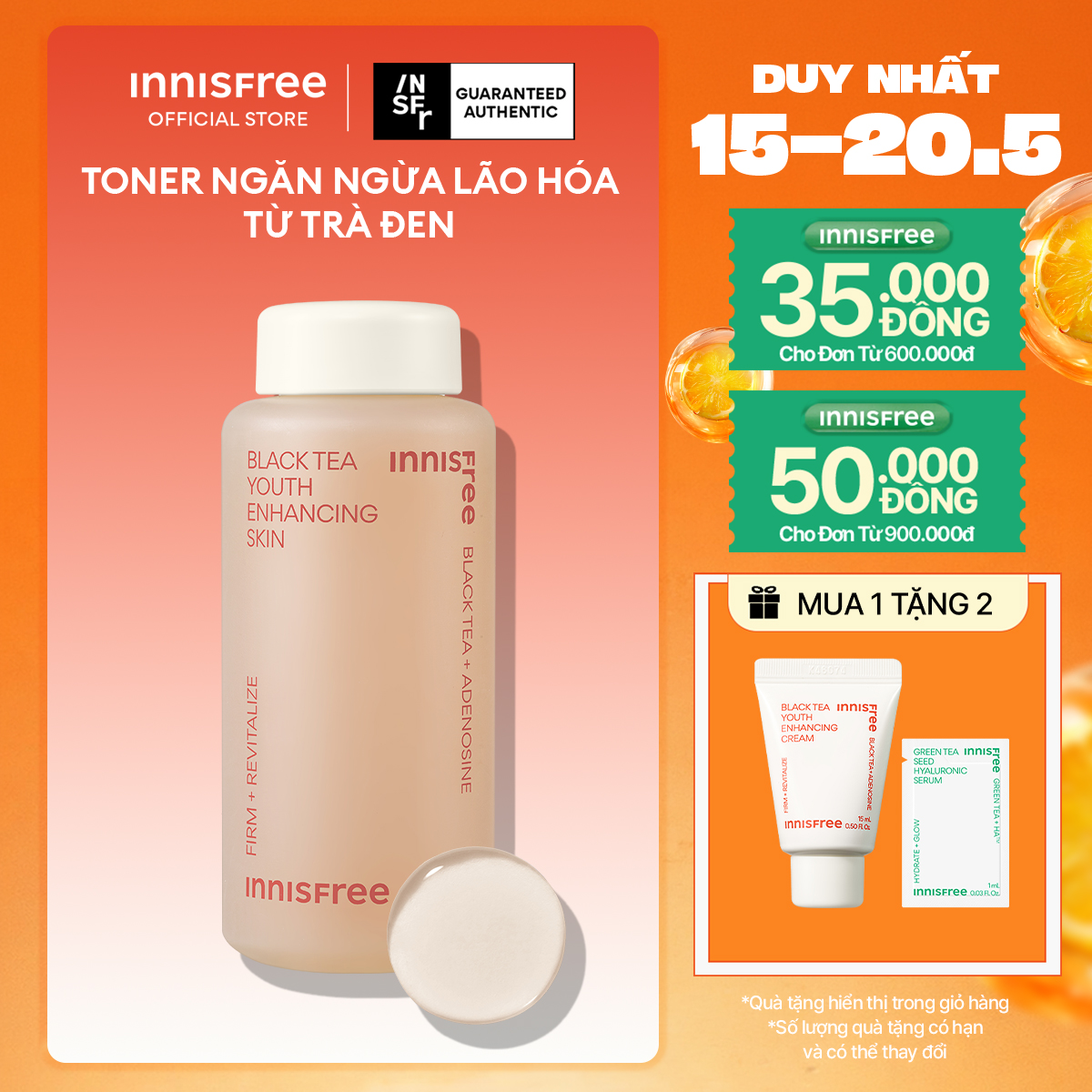 Nước cân bằng ngăn ngừa lão hóa từ trà đen INNISFREE Black Tea Youth Enhancing Skin 170mL