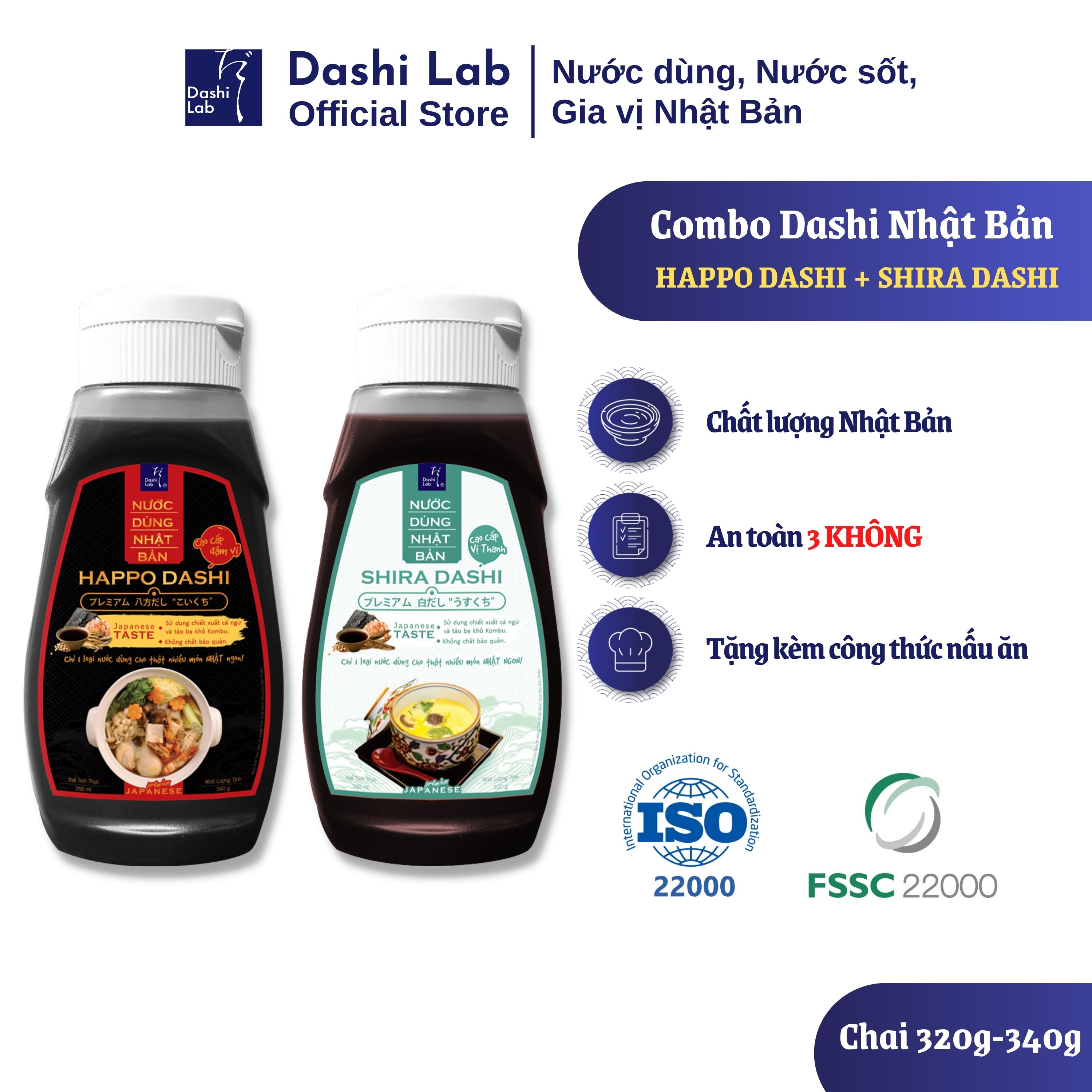 [HCM]Combo Dashi Nhật Bản (1 chai Happo Dashi 340g 1 chai Shira Dashi 320g)