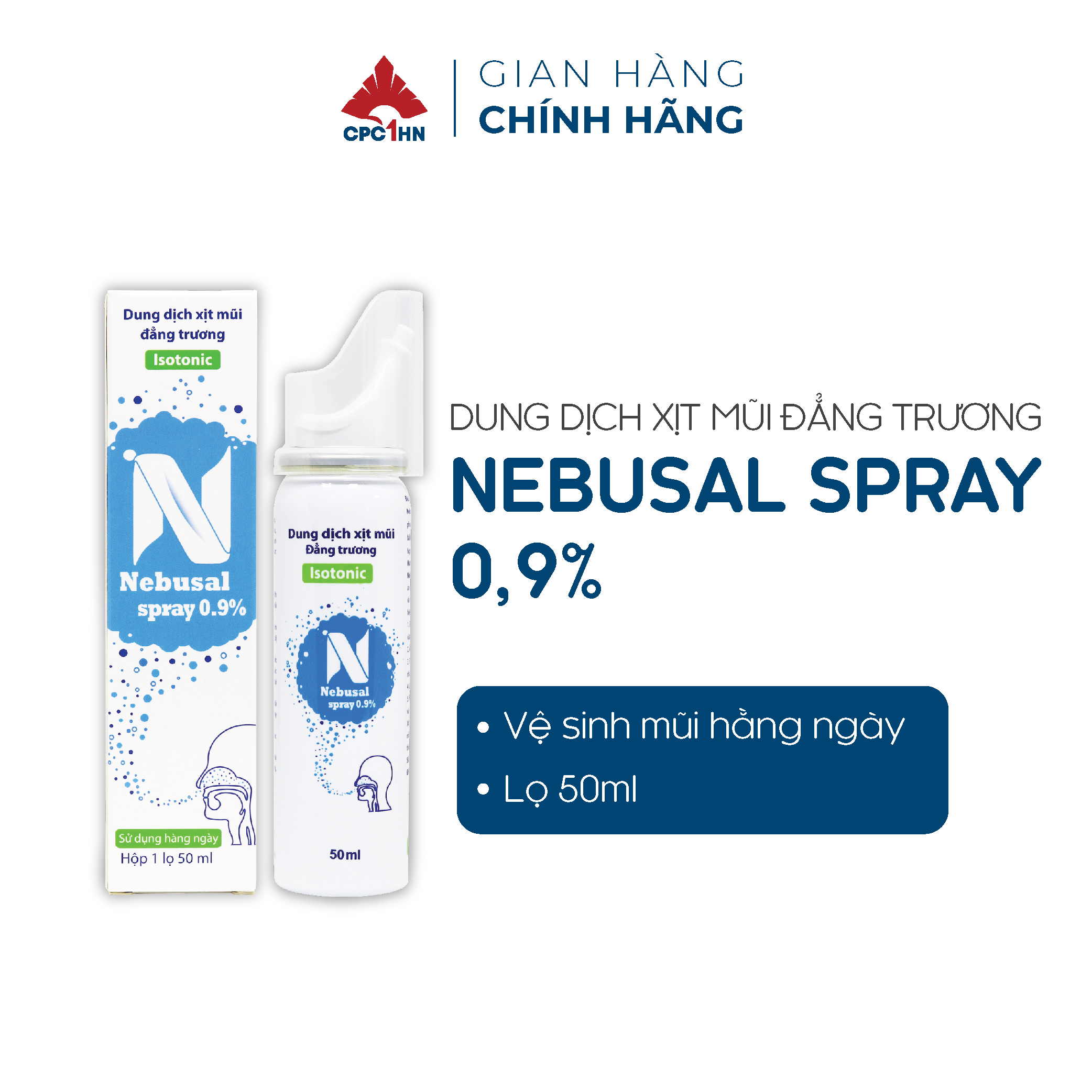 Dung dịch xịt mũi đẳng trương Nebusal Spray 0.9% giảm nghẹt mũi, sung huyết mũi