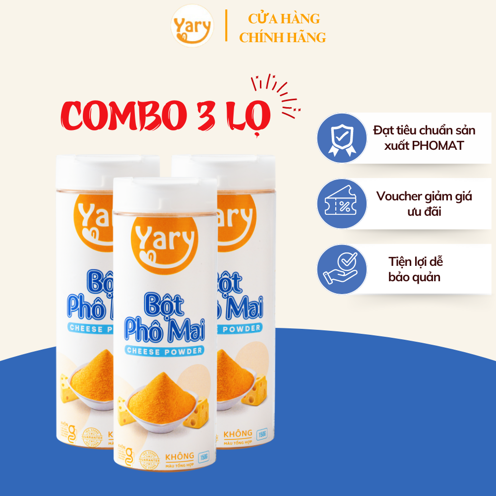  Combo 3 Lọ Bột Phô Mai Yary Bột Lắc Khoai Tây Gà Rán Làm Kem Cheese Làm Sốt Phomai Làm Topping Trà Sữa Làm Thạch 