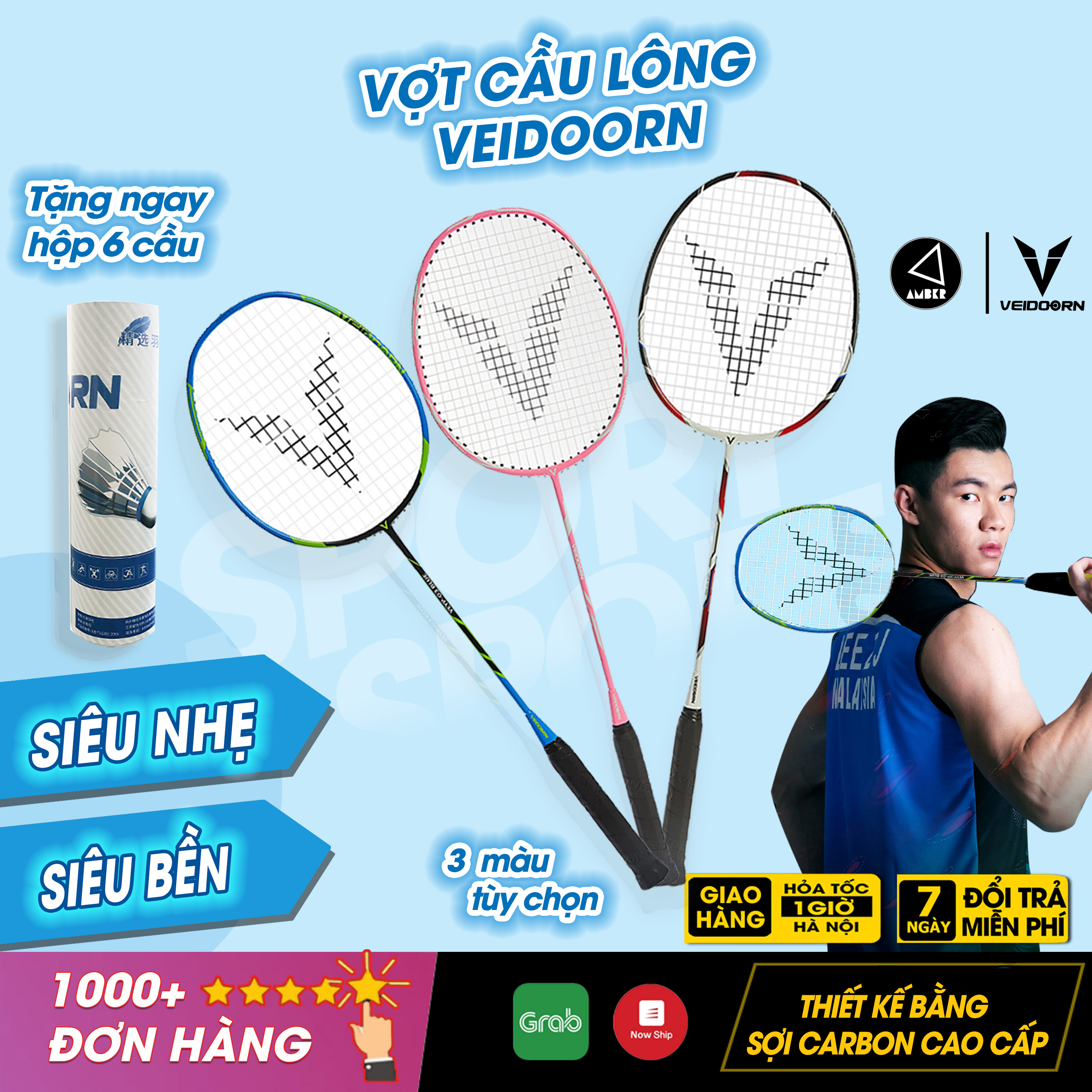 Vợt Cầu Lông Veidoorn Khung Carbon Cao Cấp, Siêu Nhẹ 85g Chính Hãng 3 Màu Tùy Chọn - AMBERVIETNAM
