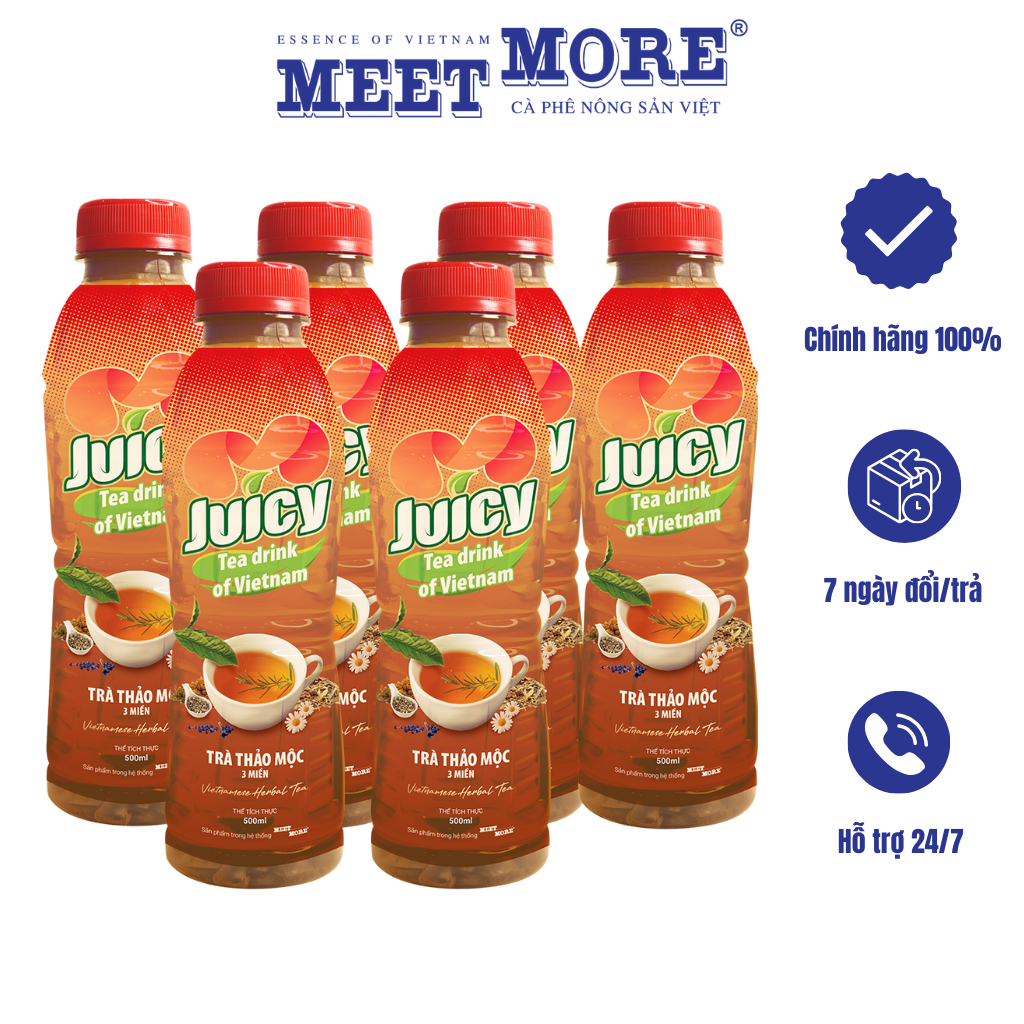 Lốc 6 chai trà thảo mộc 3 miền Meet More 500ml