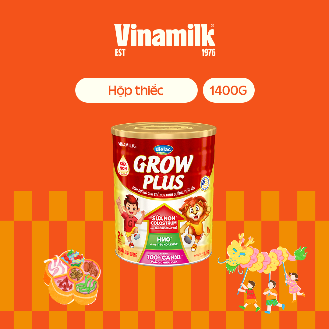 Sữa Non Vinamilk Dielac Grow Plus 2 HT 1400g Tăng cân cao khỏe hỗ trợ Trẻ suy dinh dưỡng thấp còi