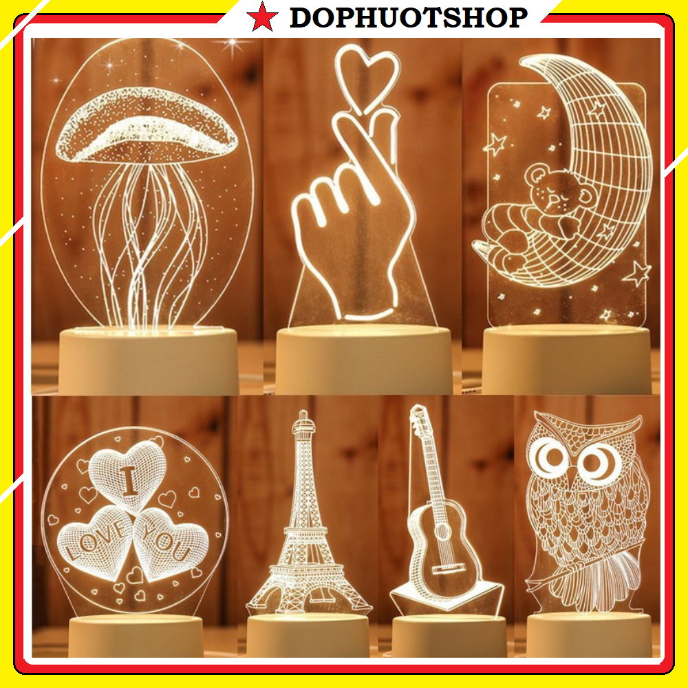 Đèn ngủ led 3d 3 chế độ trang trí phòng ngủ nhiều mẫu mã, làm quà tặng độc đáo
