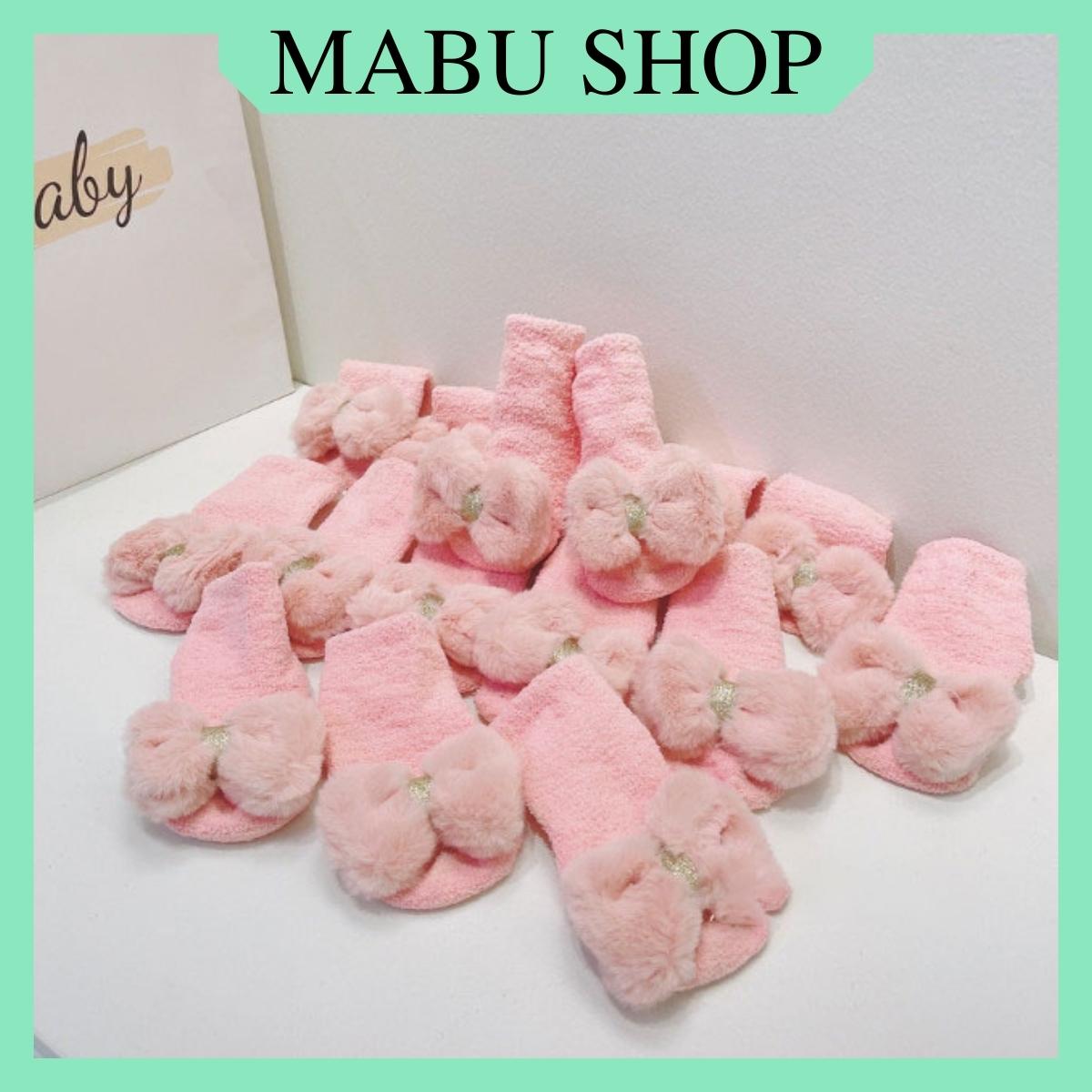 Tất len lông xù đính nơ cho bé mabushop vớ len cao cổ cho trẻ em từ 3 đến 12 tháng t41