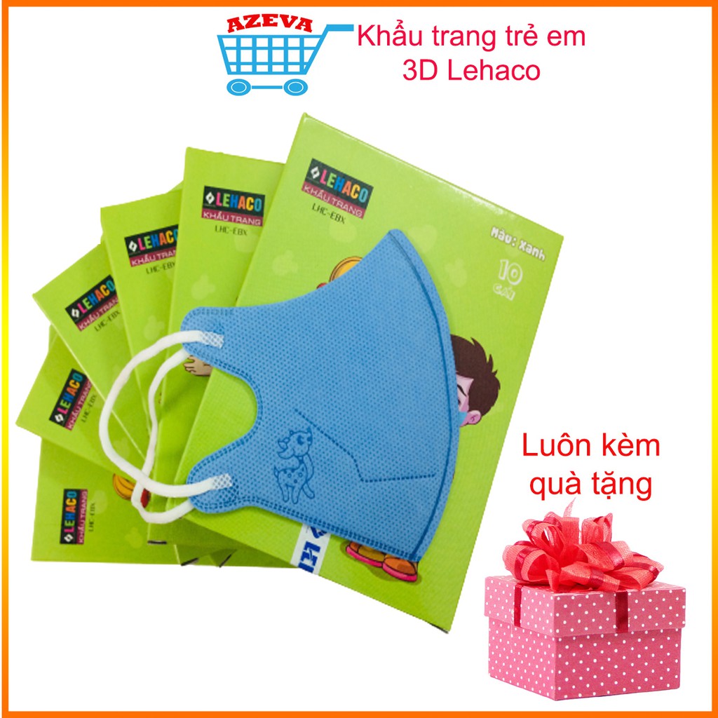 Khẩu trang trẻ em 3D Lehaco, khẩu trang cho trẻ em hộp 10 cái - Azeva