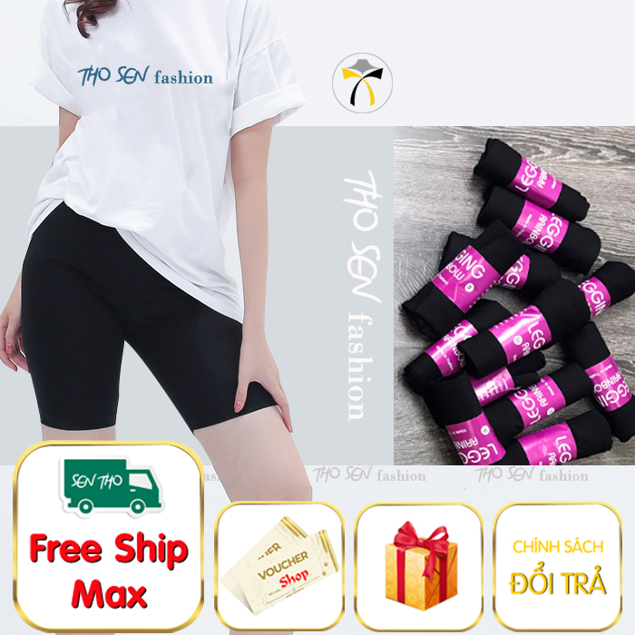 Quần legging nữ ngố đùi lửng cạp chun màu đen chất thun co giãn mặc ôm dáng trẻ trung năng động