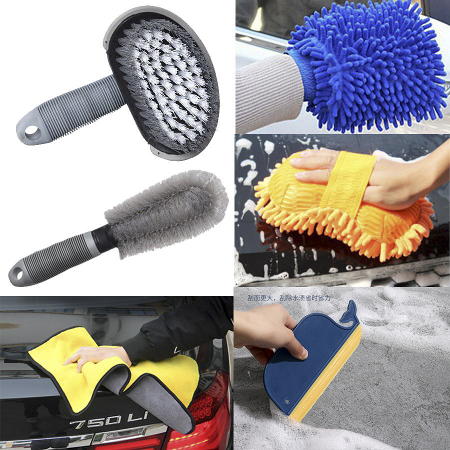Bộ 6 Món Dụng Cụ Vệ Sinh Lau Rửa ô Tô Xe máy Đa Năng, sản phẩm gồm 5 món chất lượng, hình shop tự chụp
