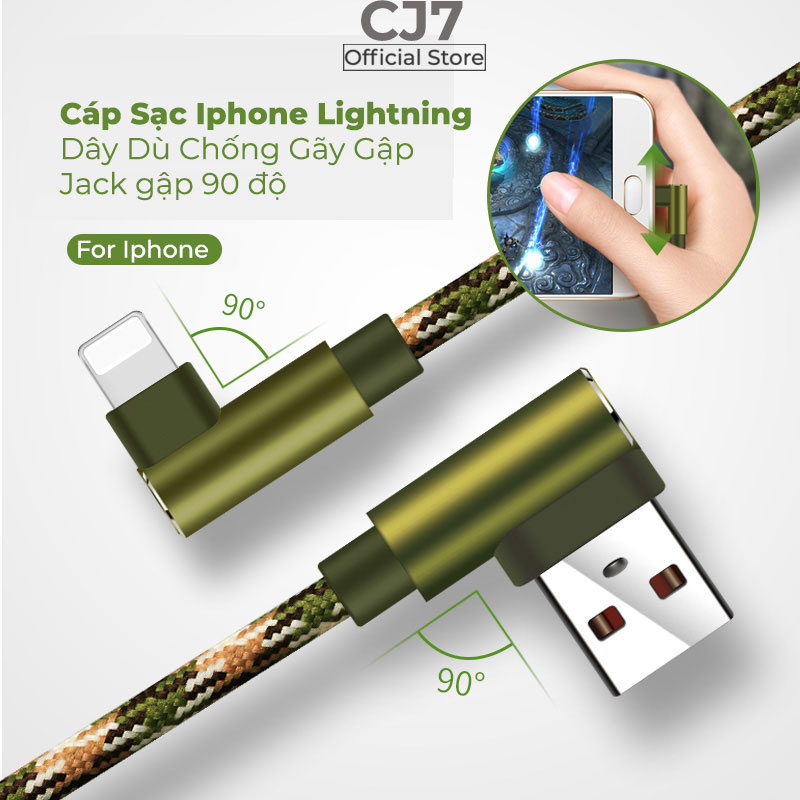 Cáp sạc nhanh iPhone Lightning dài 2M hỗ trợ sạc siêu nhanh dây dù chắc chắn, thiết kế jack gập không lo đứt gãy