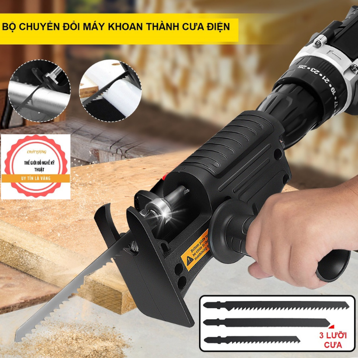 Bộ Chuyển Đổi Máy Khoan Thành Máy Cưa Điện Cầm Tay Kèm 3 Lưỡi Cưa Gỗ Kim Loại Nhựa ( Lắp Được Khoan Pin Và Khoan Điện)