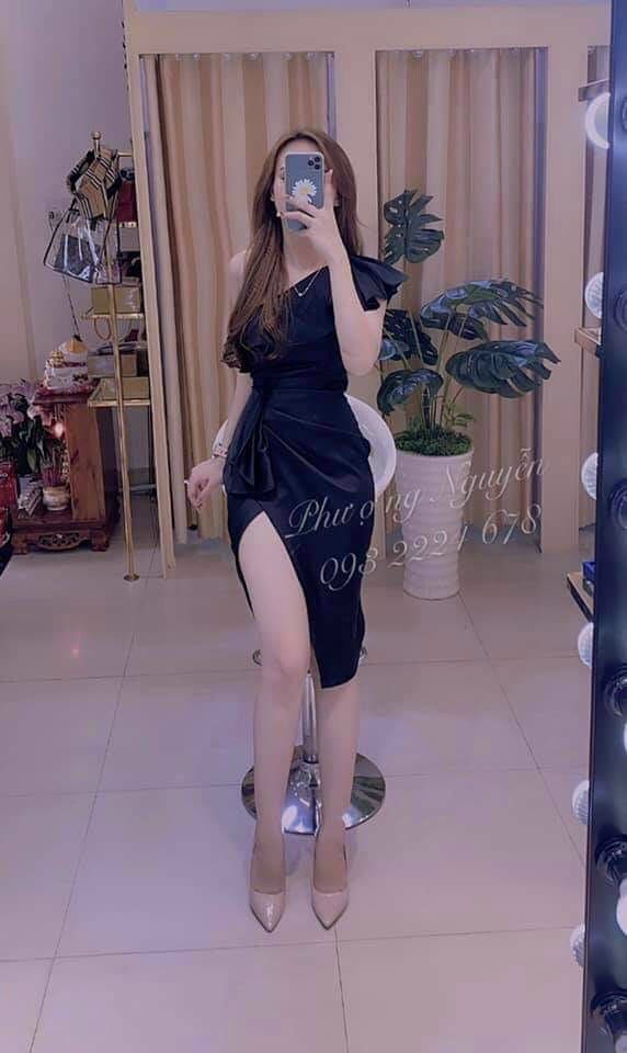 Đầm boby 1 vai bèo xếp ly