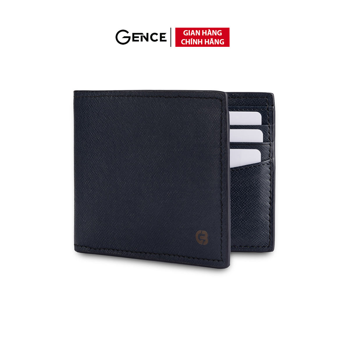 Ví da bóp nam hàng hiệu gence c02 da bò cao cấp màu xanh navy dáng ngang