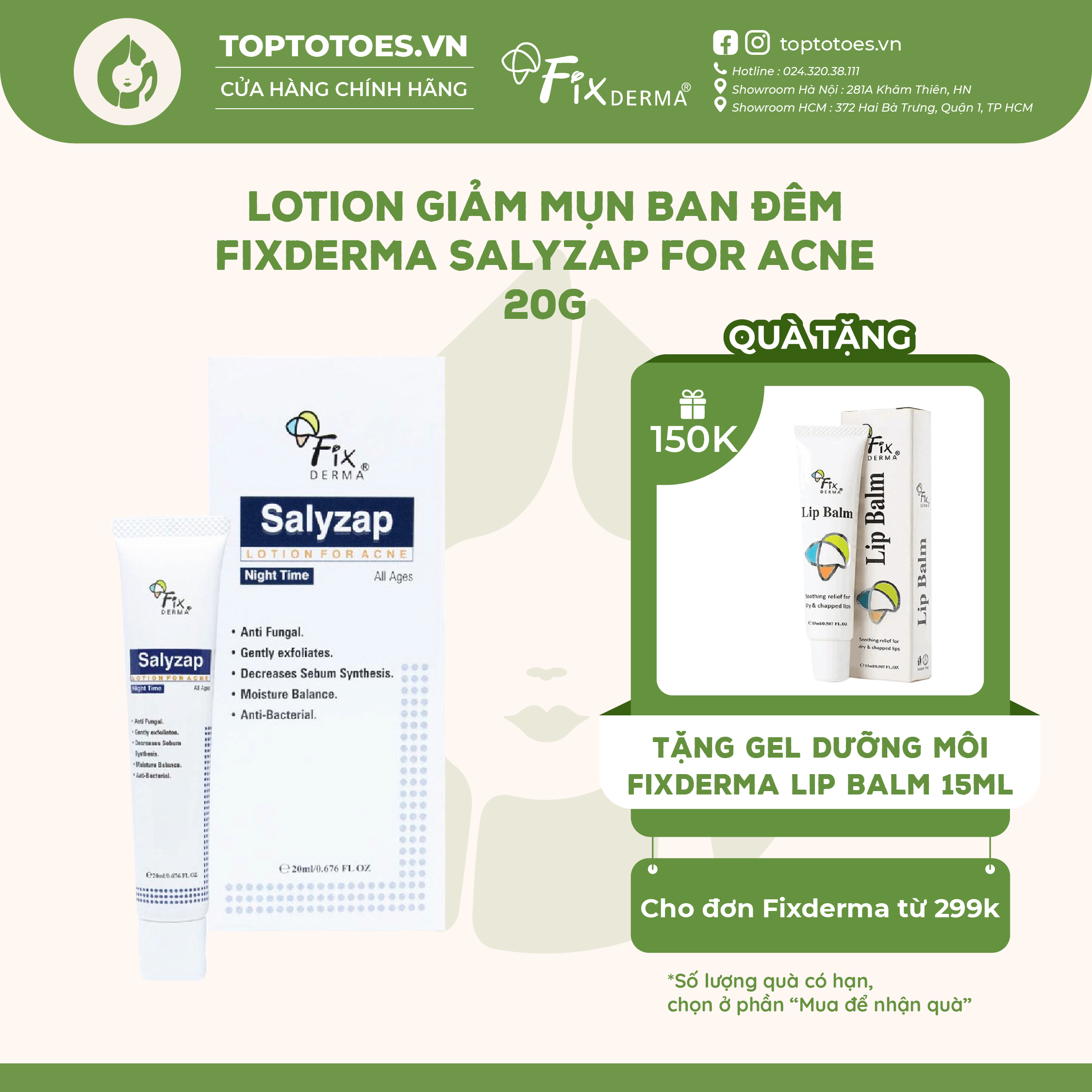 Lotion giảm mụn ban đêm Fixderma Salyzap For Acne 20g [NHẬP KHẨU CHÍNH HÃNG 100%]