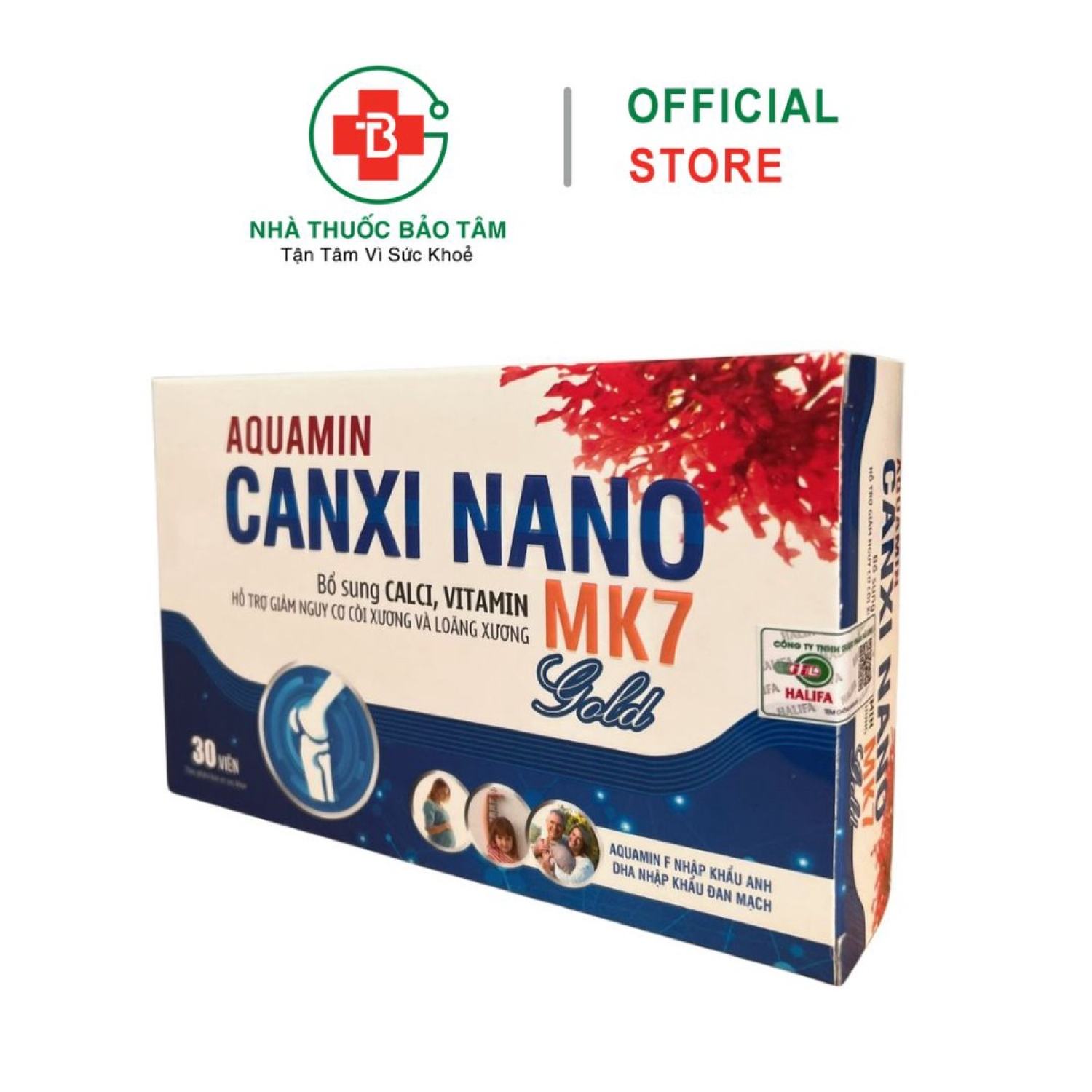 Viên Uống Aquamin Canxi Nano Mk7 Gold BỔ SUNG CANXI, Chống Còi Xương