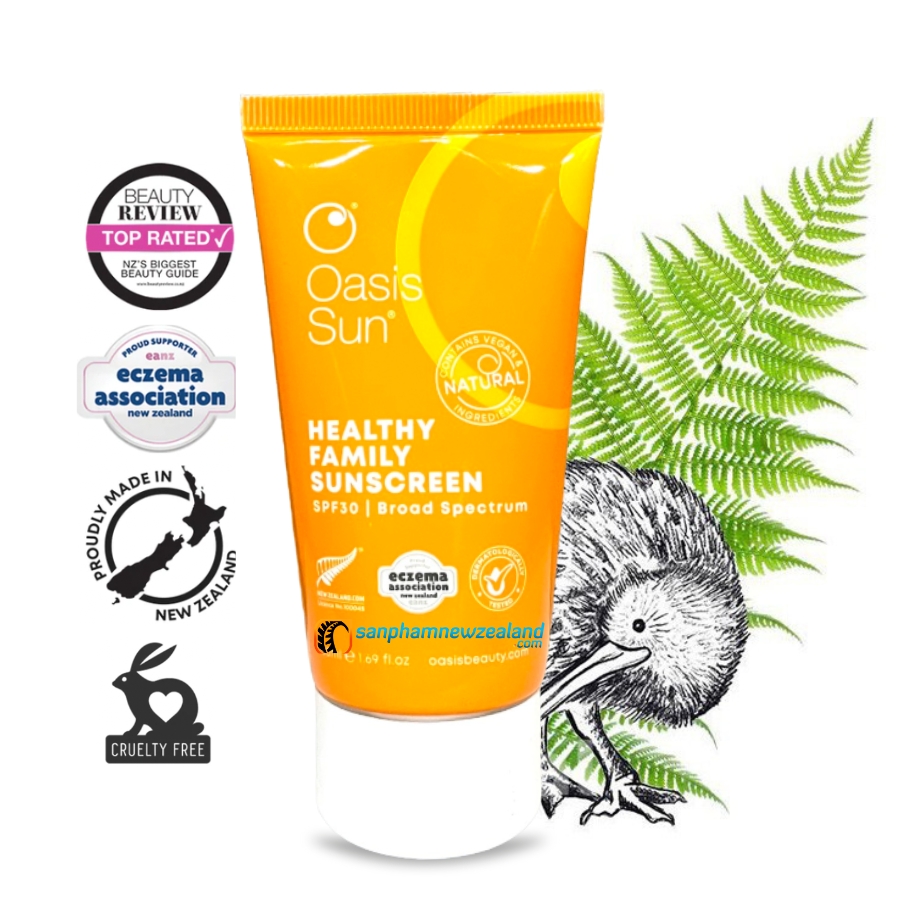 Kem chống nắng dành cho da nhạy cảm da em bé oasis sun spf 30 family sunscreen 50ml - oasis beauty