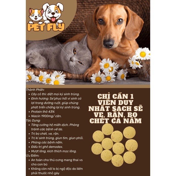 5 viên pet fly sạch ve rận bọ chét chó mèo- loại bỏ sạch sau 1 lần dùng