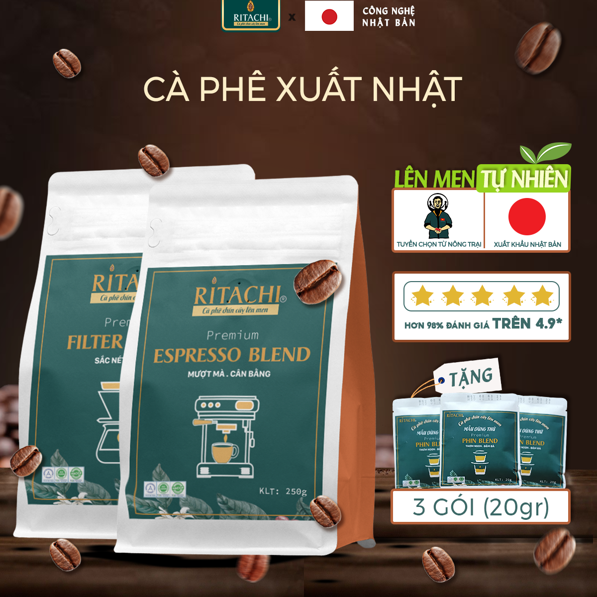 Combo Cà phê Filter Blend và Espresso Blend, Phối Cafe Arabica và Rubusta, 100% Rang Mộc,Cà Phê Pha Máy, Pha Phin, Cold Brew, Fine Robusta và Specialty Arabica 2 gói 250gr