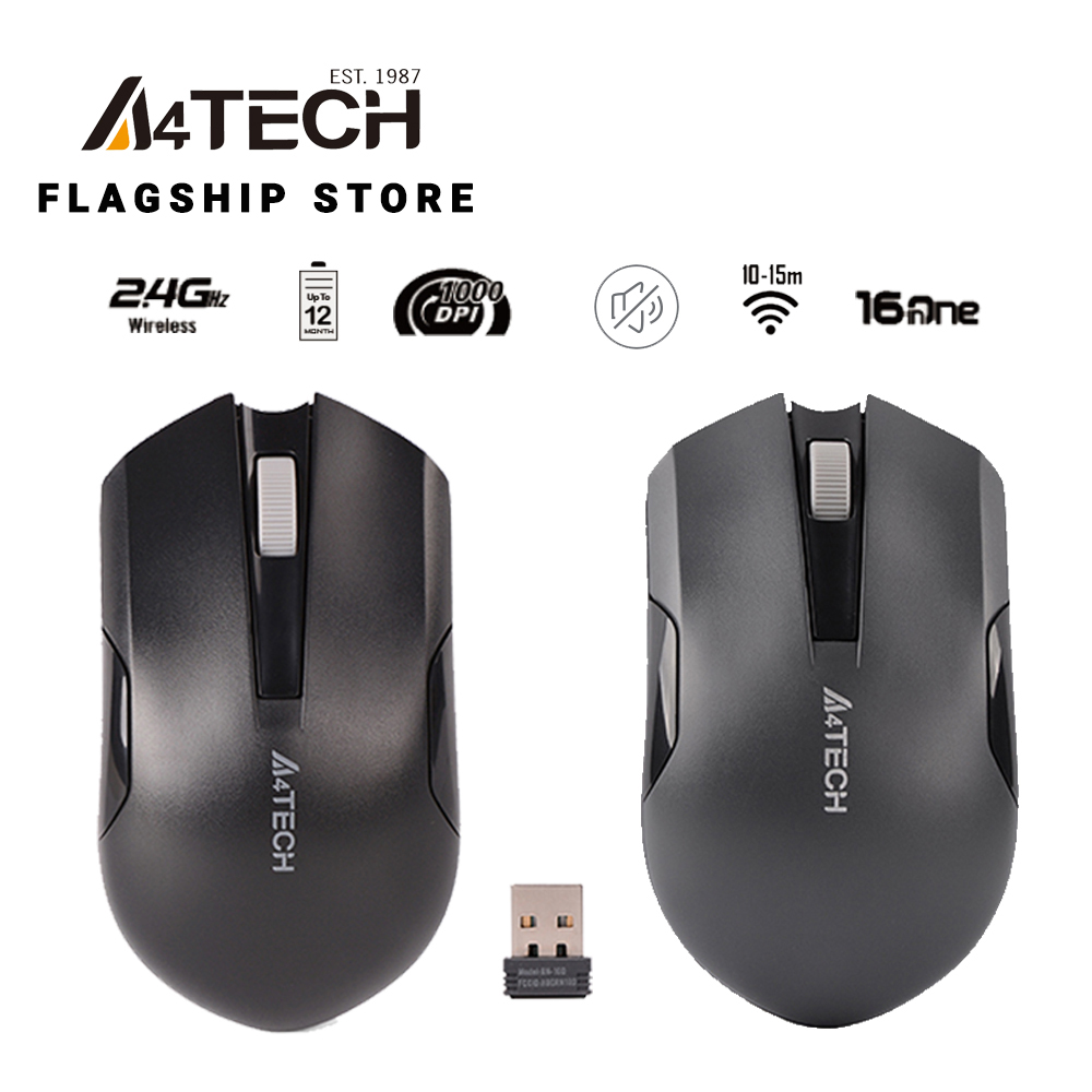 Chuột không dây A4Tech G3-200NS 1000 DPI Wireless 2.4GHz (bản chống ồn) - Hàng chính hãng, phiên bản nâng cấp chống ồn