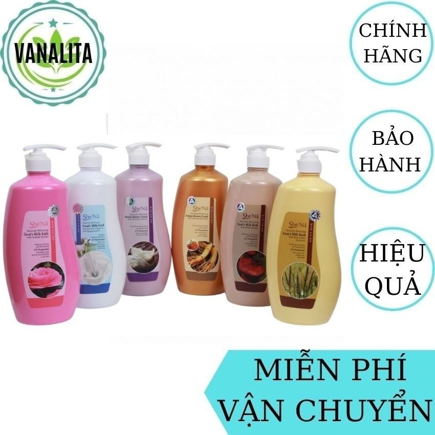 [FreeShip] Sữa Tắm Trắng Da She'na 1200ml Malaysia VANALITA giúp cung cấp dưỡng chất cấp ẩm cho da, làn da mịn màng, trắng sáng
