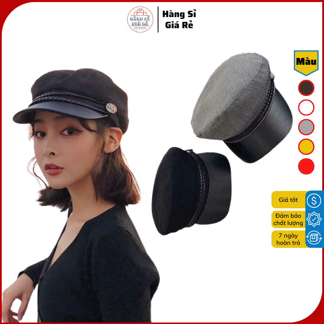 SIÊU HÓT - DU LỊCH  Mũ Beret Nồi Nữ Kiểu Dáng Hàn Quốc - Nón lưỡi chai mỏ da cực ngầu phối dây thừng đen chất nỉ - NÓN BÁNH TIÊU NỮ - NÓN NỒI NỮ