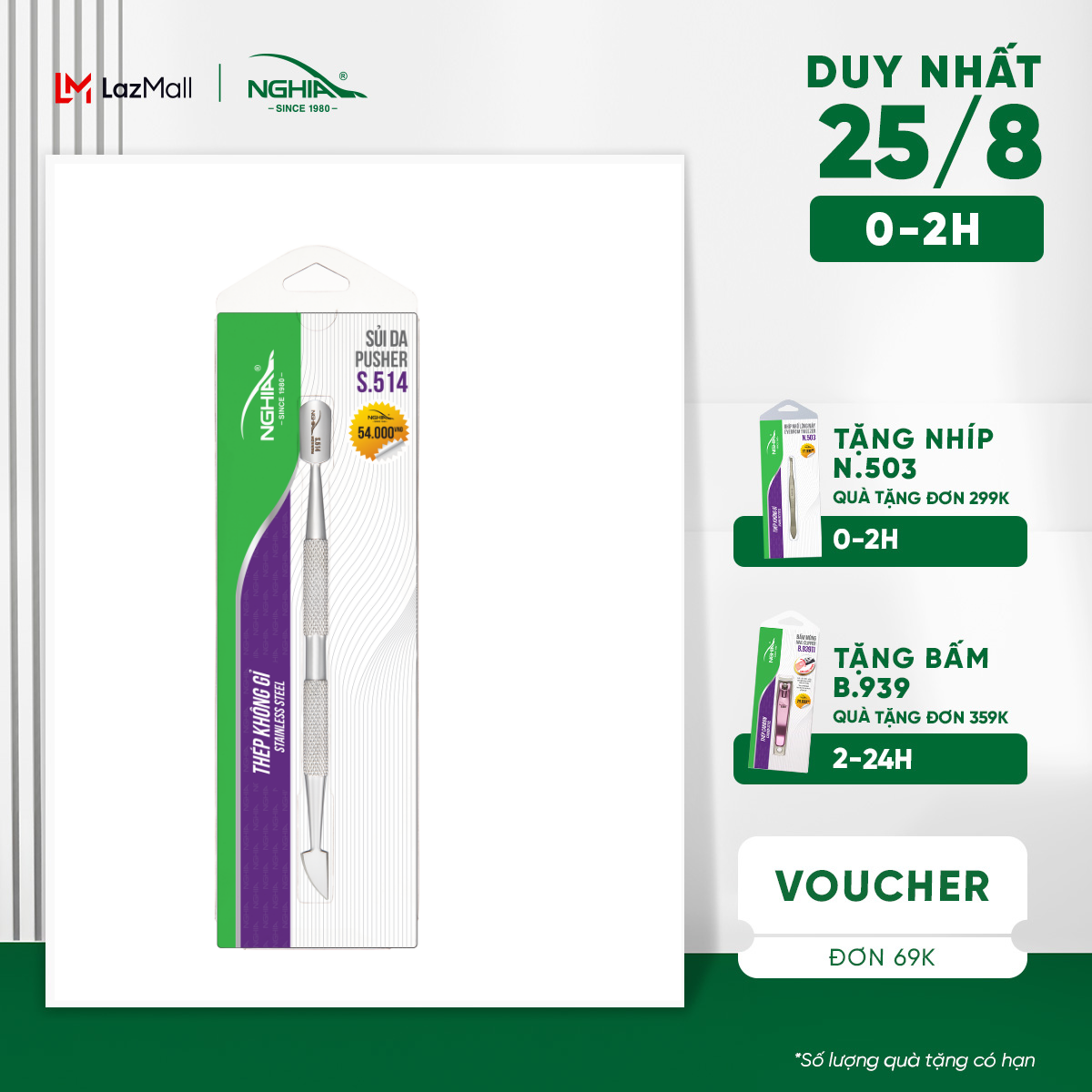 Sủi da 2 đầu thép không gỉ cao cấp kềm nghĩa s.514