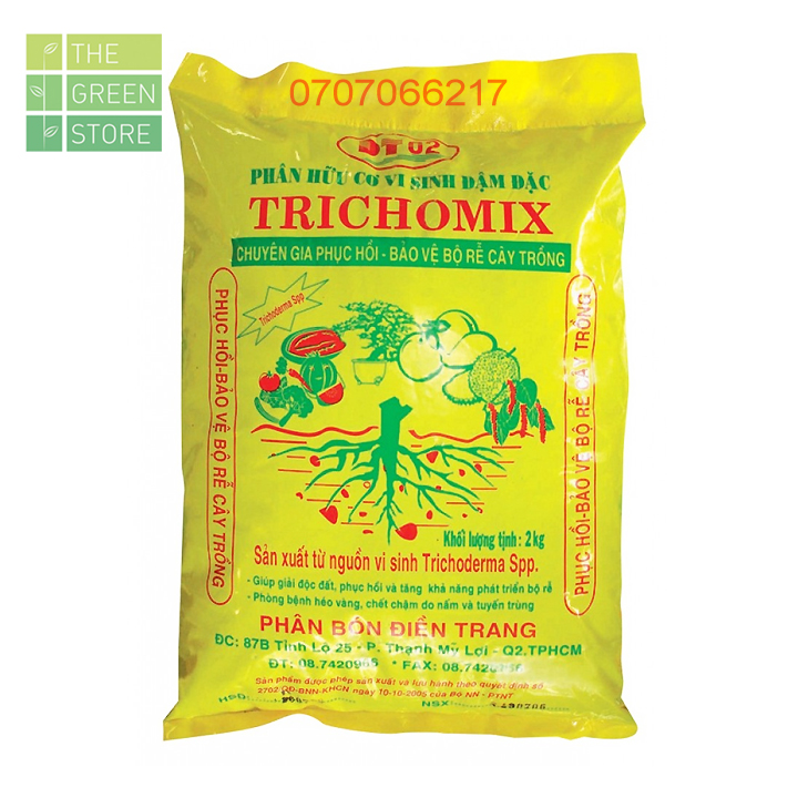 Phân hữu cơ vi sinh Tricho mix (1KG/2KG/5KG) bổ sung nấm Trichoderma, ngừa bệnh hại rễ cây trồng, cải tạo đất cho rau sạch, mai vàng, hoa hồng, hoa cây cảnh, cây ăn trái