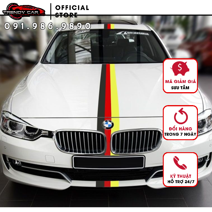 Decal dán xe thể thao phong cách BMW M sport, cờ ý, đức, pháp, loại cao cấp độ bền cao