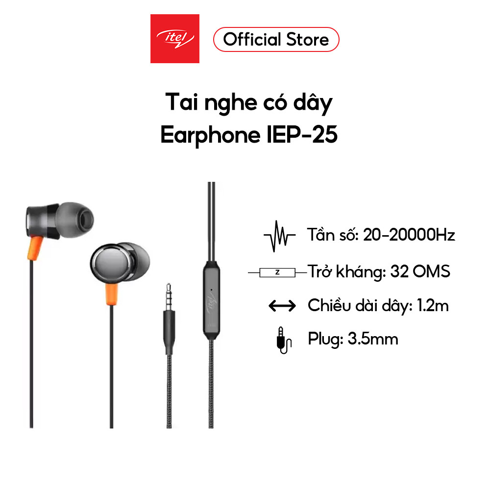 Tai nghe có dây itel iep-25 | nhét tai | hàng chính hãng