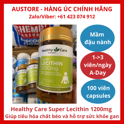 [Bill Úc, Date mới] Healthy Care Super Lecithin 1200mg 100 Capsules - Mầm đậu nành Healthy Care giúp tiêu hóa chất béo và hỗ trợ sức khỏe gan