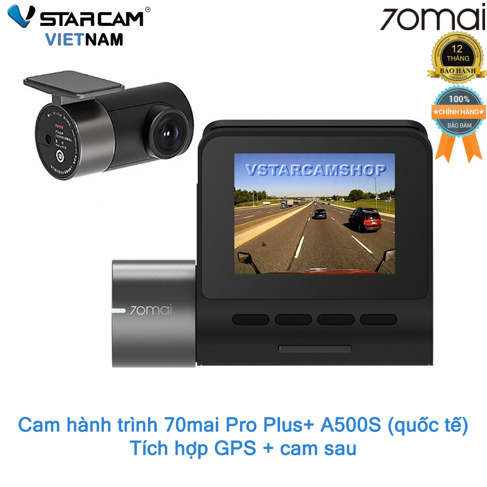 Camera hành trình 70mai Dash Cam Pro Plus+ A500S Quốc tế. Tích hợp sẵn GPS + cam sau - Bảo hành 12 tháng